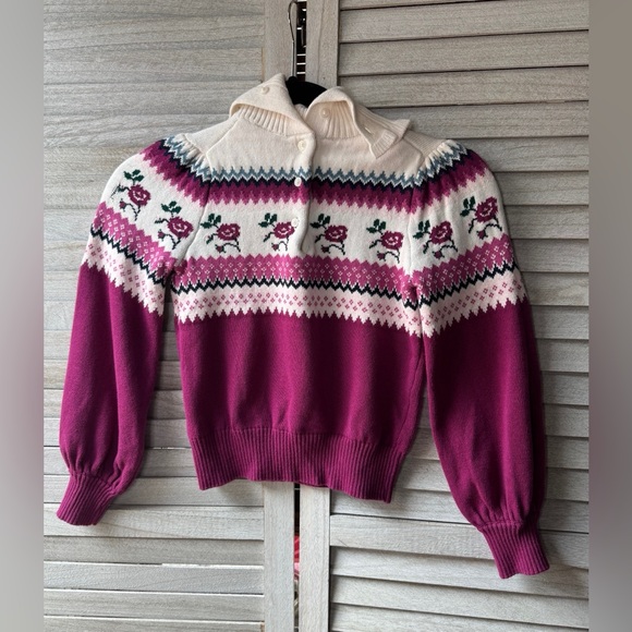 Janie and Jack Burgundy and Cream Floral Turtleneck Sweater. Size 7. Great Cond - Picture 7 of 11